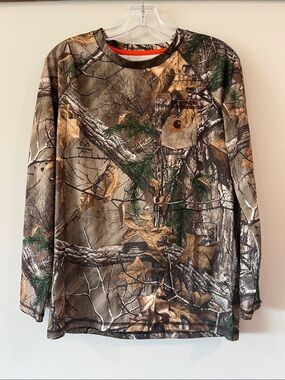 Carhartt Realtree Camo Long Sleeve Tee - Brown/Green/Gray, L(14/16) boy